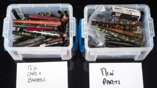 A collection of miscellaneous fountain pen spare parts: comprising barrels, caps and fillers etc,