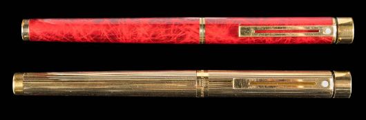 A Sheaffer Targa gold plated fountain pen with 14k nib: together with a Sheaffer Targa 'Red Ronce'