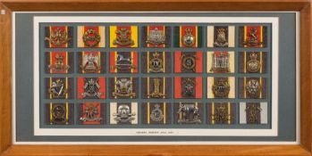 A framed collection of British Cavalry Regiment cap badges: including Royal Scots Greys,