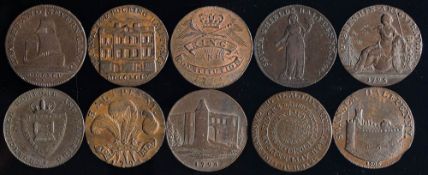 Ten various trade tokens: