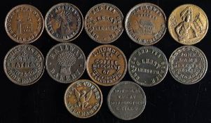 Twelve mainly 19th century unofficial farthings: