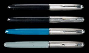 A group of four Parker Aerometric 51 fountain pens: comprising two black,