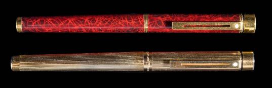 A Sheaffer Targa fountain pen in brown Thuya: together with one other Sheaffer Targa fountain pen