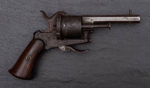 A Continental 7mm pinfire revolver:, 3 1/8th inch octagonal barrel with fore sight, stamped '1900',