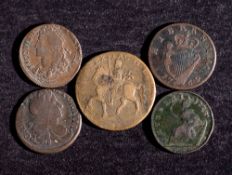 Ireland - 1680 halfpenny, 1683 halfpenny double struck, 1690 gunmoney half crown, 1723 Woods,