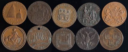 An Extensive Collection of 18th Century Trade Tokens Ten halfpenny trade tokens including Exeter