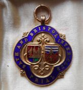 A 9ct gold and enamel medal for Bath & Bristol Inter-Club Trial: awarded to H Hicks, 1925, 11gms.