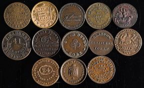 Thirteen 19th century unofficial farthings: