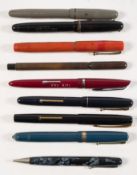 A group of eight vintage fountain pens: including three Swan Self-filler pens,