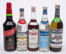 Four bottles of spirits: including two bottles of Oyzo, a bottle of Pimm's,