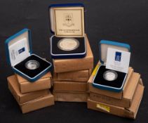 A group of silver proof crowns. 1977 (x2) /96/98/99/00/& 01: together with a 1980 Gibraltar £5 coin.