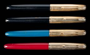 A group of four Parker Aerometric 51 fountain pens: comprising two black,