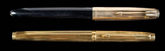 A Parker 75 fountain pen, gold plated 'Milleraies': together with a Parker 51 fountain pen,