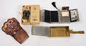 Two mid-20th century ladies evening compacts: together with a pair of paste set shoe buckles and a
