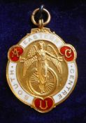 A 9ct gold and enamel medal for A.C.U.