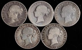 Five halfcrowns: 1844, 1845, 1846,