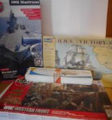 Revell, Airfix and others various scale construction kits: including HMS Victory, HMS Illustrious,