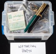 A collection of Waterman fountain pen spare parts: comprising barrels and caps,
