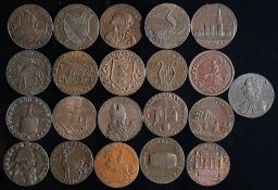 Twenty-one various trade tokens: