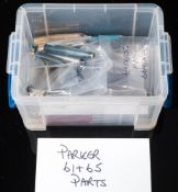 A collection of Parker '61 & '65' fountain pen spare parts: comprising barrels, caps and nibs etc.
