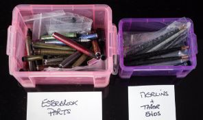 A collection of Esterbrook fountain pen spare parts: comprising barrels and caps,