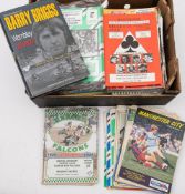 A collection of speedway memorabilia: includes Exeter falcons programmes, videos, books, pennants,