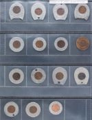 A collection of tokens inset with coins including American and others:
