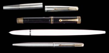 A Parker 51 taper fountain pen in pink: together with a Parker 65 Flighter fountain pen and ball