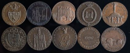 Ten various trade tokens: