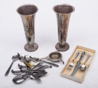 A pair of War Department issue silver plated vases by WMF: together with a collection of various