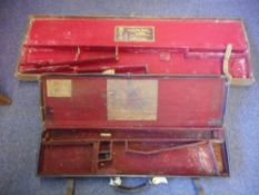 A stitched leather and brass mounted fitted shotgun case: bears Cogswell & Harrison paper label,