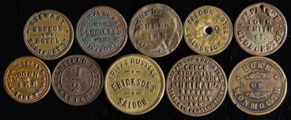 Ten Public House and Inn tokens and tallies: