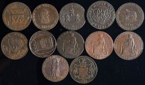 Twelve halfpenny trade tokens including Anglesey: