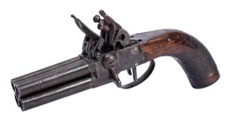 A late eighteenth century four barrel flintlock pistol: with four 7.