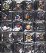 Three sheets containing fifty-nine Trade Union badges: