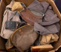 A collection of various canvas bags and webbing: together with two Bren gun magazines and a British