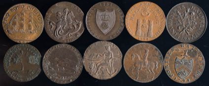 Ten various trade tokens: