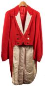 A mid 20th century scarlet hunt tailcoat by Sandon & Co, London,