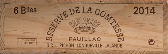 Six bottles Chateau Reserve de la Comtesse Pichon Lalande 2014.