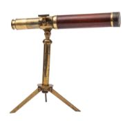 A 19th century three draw telescope by Hemsley London: with 7 inch teak main tube,