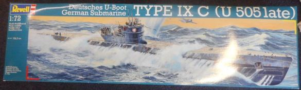 Revell, a 1/72nd plastic construction kit: WWII German Submarine Type IX C, boxed, unchecked.