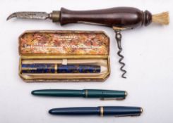 A rare champagne knife: with steel blade, turned wooden handle,