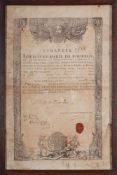 A late 18th century French registration permit of travel from the port of Calais: under the