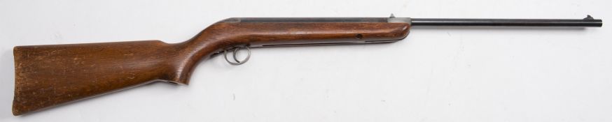 A BSA Cadet .177 air rifle:, serial number '2C21591' on a stained beech stock.
