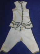 A Georgian pale green grosgrain silk gents waistcoat: with green and gold striped borders and