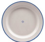 A large circular Royal Doulton shipping line charger: with blue glaze foul anchor and 'BN' house