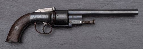 A Baker's patent transitional percussion cap six shot revolver: 7 1/2 inch octagonal barrel with