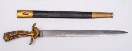 A German hunting hanger: with 40cm etched blade decorated with hunting scenes,