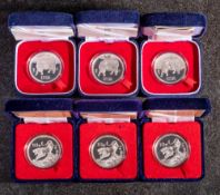 Six cased 'The People's Bank of China' silver 10 Yuan coins: