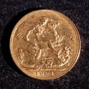 A 1904 Edward VII sovereign.